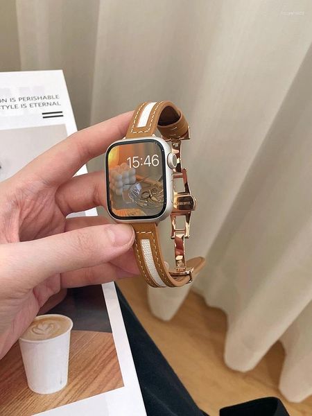Pulseiras de relógio Borboleta Fivela de couro de lona para Apple 8 7 6 SE 5 4 3 Pequena pulseira fina 38mm 40mm 42 44 45 49 41mm Iwatch