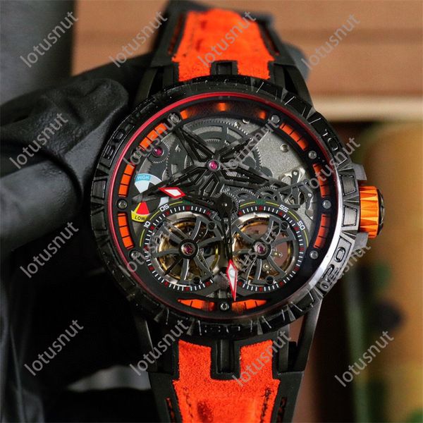 Relógios de pulso relógios de alta qualidade relógio masculino (Ro) design movimento automático pulseira de borracha volante duplo tecnologia oca superfície revestida liga de titânio
