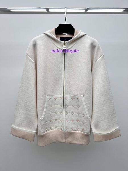 Maglione firmato da donna, calda felpa con cappuccio jacquard con lettere vintage, cappotto da donna lavorato a maglia in lana per esterni, finiture e tasche a coste alla moda, motivo monogramma 835