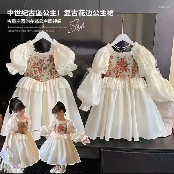 Vestidos da menina espanhol vintage palácio bordado vestido para crianças dama de honra casamento branco vestidos de baile festa usar roupas elegantes