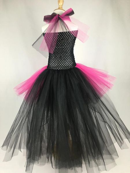 Abiti da ragazza Ragazze Nero Rosa Rock Queen Tutu Dress Bambini Crochet Tulle Trailing con cinturino Costume da festa di compleanno per bambini Tutù