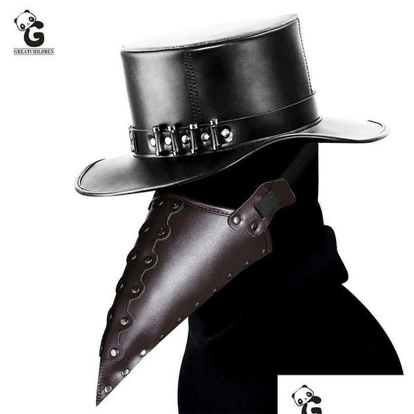 Maschere per feste Peste Tor Adt Steam Punk Spaventoso Horror Pu Steampunk Piatto Gentiluomo Cappello Halloween Cosplay Becco Maschera Carnevale X0803 Goccia Dhzmw