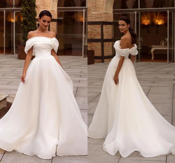 Moderne Boho-Hochzeitskleider, A-Linie, sexy, schulterfrei, Übergröße, Umstands-Brautkleider, Sweep-Zug, modisches Plissee-Empfangs-Partykleid für die Braut, Roben CL3265