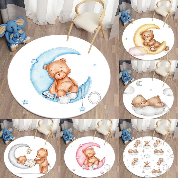 Tappeto rotondo Tappeti per soggiorno Tappeto per camera da letto per bambini Tappeto per bambini Tappeto per salotto Tappeto per bambini stampato con orso Tappeto per bambini Casa 240131