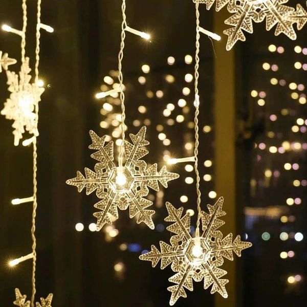 Stringhe Tenda Fiocco di neve LED Decorazioni natalizie Luci String Illuminazione esterna per interni Decorazioni per le vacanze di un anno