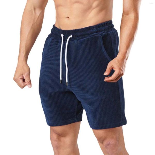 Shorts masculinos vintage veludo clássico cor sólida bolso duplo troncos esportivos cordão cintura elástica casual uso diário