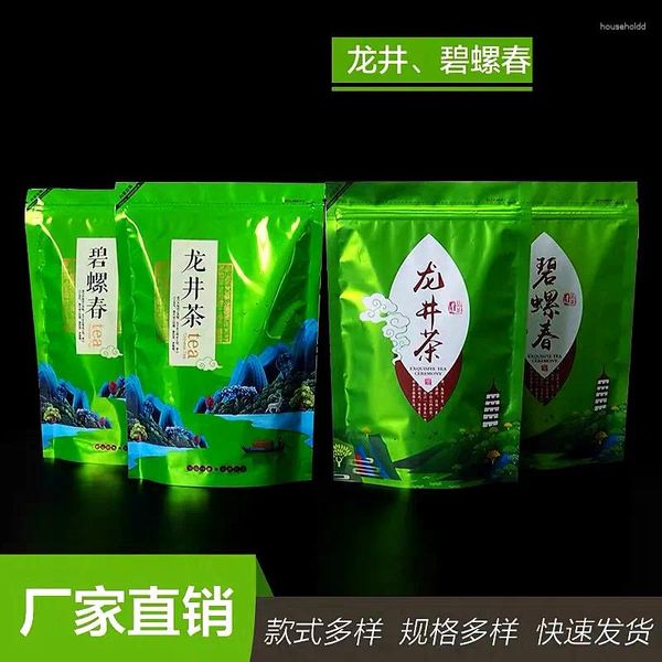 Wasserflaschen, Fenster, selbstdichtender Standbeutel, Longjing-Teeservice, Reißverschlussbeutel, grün, chinesisch, recycelbar, keine Geschenkverpackung, Größe S, M, L