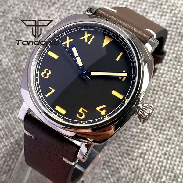 Altri orologi Tandorio 42mm NH35A 20bar orologio da uomo automatico quadrato lucido cristallo zaffiro quadrante nero California cinturino in pelle corona a vite J240131