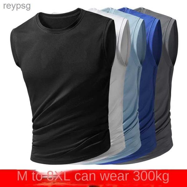 Regatas masculinas verão colete de seda gelo de manga curta esportes fitness sem mangas camiseta de secagem rápida respirável amantes de corrida curto-s YQ240131