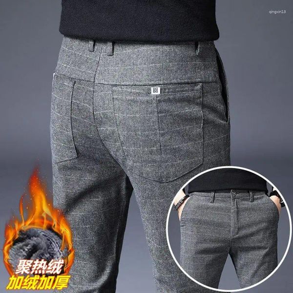 Calças masculinas 2024 casual perna reta solta negócio veludo engrossado ocidental magro estilo coreano tendência roupas masculinas