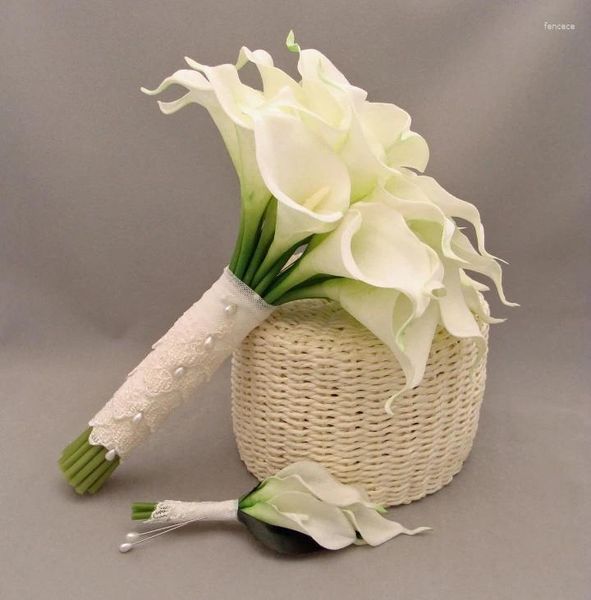 Flores de casamento 2024 buquê calla lírio marfim artificial artesanal feito sob encomenda praia para dama de honra hochzeit