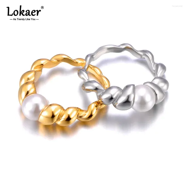 Cluster anéis lokaer criativo vintage simulado pérola casamento para mulheres de aço inoxidável espiral geométrica na moda festa jóias r23069