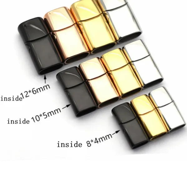 Componentes 10pcs Aço inoxidável Claspos magnéticos orifício 12*6mm 8*4mm 10*5mm para pulseira de cordão de couro ímã de fivela