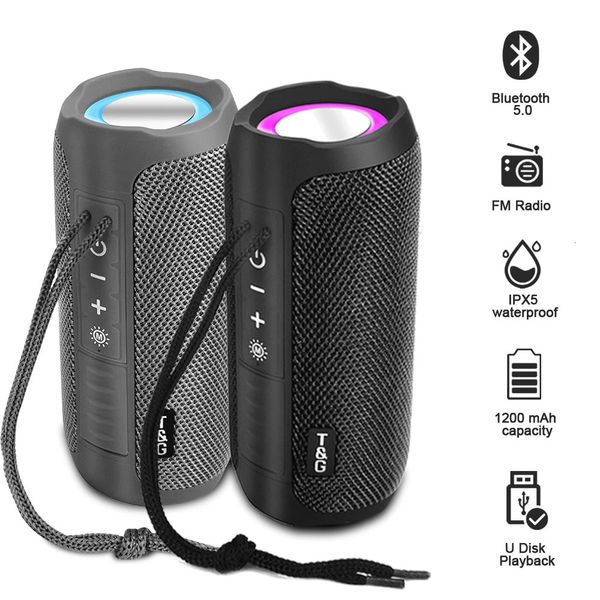 Tg227 ser ao ar livre à prova dwireless água sem fio baixo subwoofer caixa alto-falante suporte tf cartão fm rádio entrada aux com luz led 240125