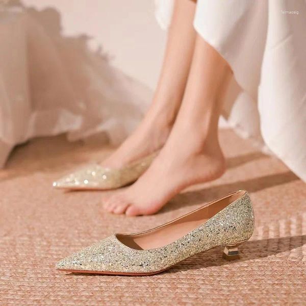 Sapatos de vestido primavera e outono casamento prata salto alto feminino stiletto com boca rasa casamento único sapato moda