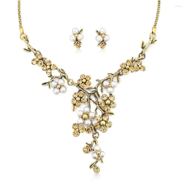 Collana orecchini set affascinante perla ramo di un albero fiore stile collare orecchino gioielli da sposa banchetto nuziale da donna regalo di San Valentino