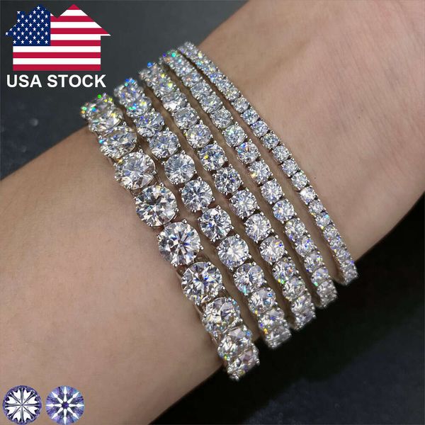 Pulseras jóias finas 3mm 4mm 5mm 925 prata esterlina vvs moissanite diamante cluster tênis corrente tornozeleira pulseira para homens