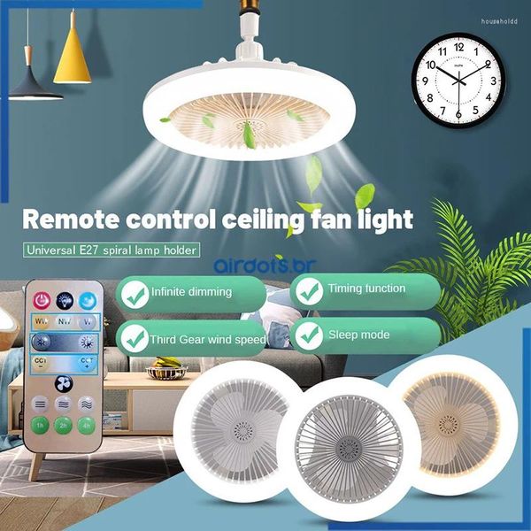 Ventilador de teto com lâmpada E27 Luz Controle Remoto Aromaterapia Quarto Vivendo Resfriamento Silencioso