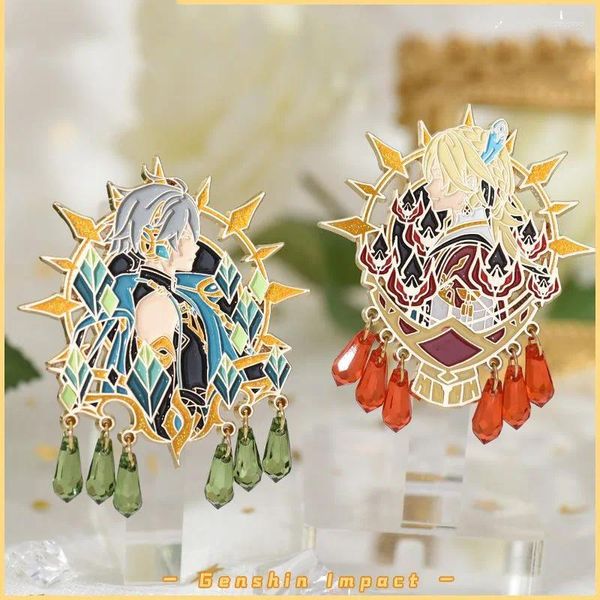 Broşlar Genshin Etki Rozetleri Pins Anime Al Haitham Kaveh Kadın Broş q Versiyon Kawaii Figürü Çanta Alaşım Accessorie Hediye