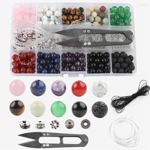 Komponenten 350-teiliges Lava-Perlen-Armband-Set, Bulk Black Rock, Jade-Stein, DIY-Schmuckherstellung, Halskette, Aufbewahrungsbox, elastischer Kristall, Strin2897