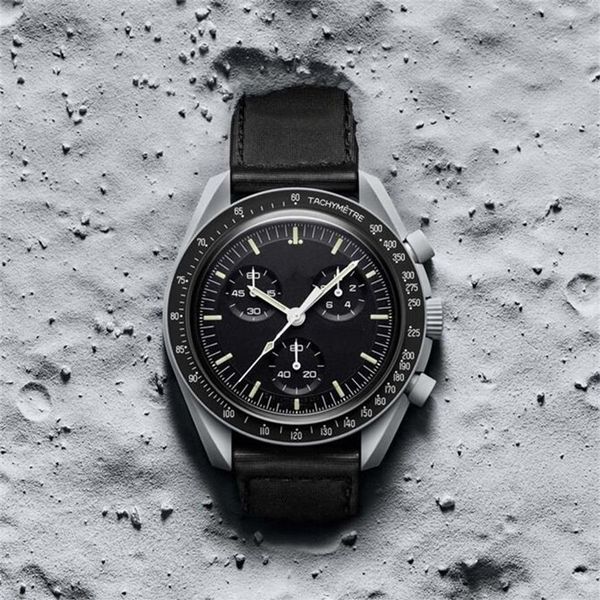 Designer ciocerâmica planeta lua relógios masculinos preto esporte relógio 42mm náilon relógios de quartzo relogio masculino inoxidável sapphir2356