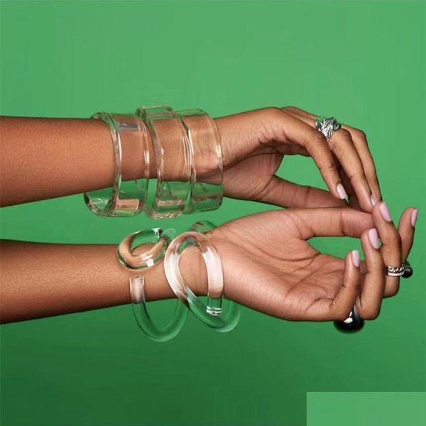 Bangle Design de moda Resina acrílica transparente Pulseira em forma de forma para mulheres Jóias geométricas de mão aberta 230104 Drop Delt Dhels