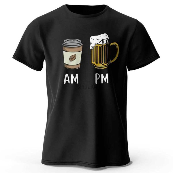 Homens camisetas Café e Cerveja Impresso Mens T-shirt 100% Algodão Oversized Engraçado Gráfico Tees para Homens Tops de Verão