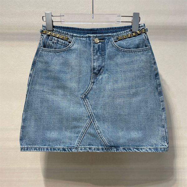 Saia curta jeans feminina estilo designer sexy apertado azul cintura alta hip envolto saia primavera botão zíper corrente de hardware
