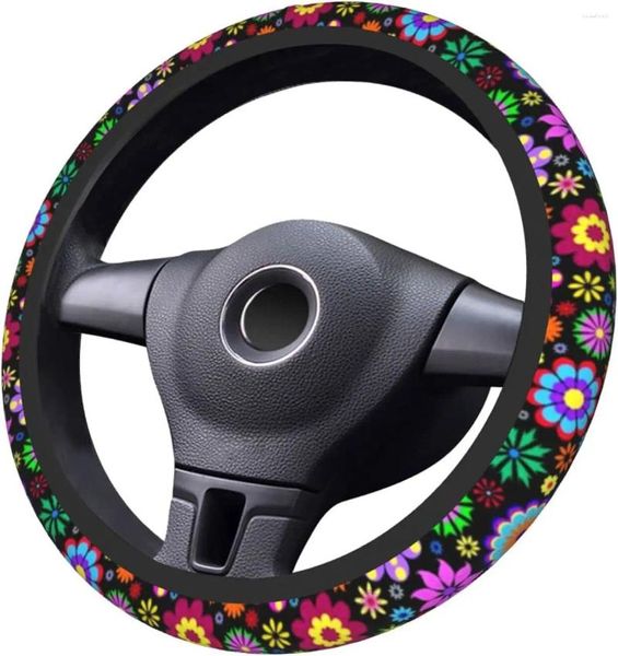 Coprivolanti Coprivolante con motivo floreale Hippie da 15 polliciInvolucro universale antiscivolo in neoprene per decorazione auto da donna/uomo