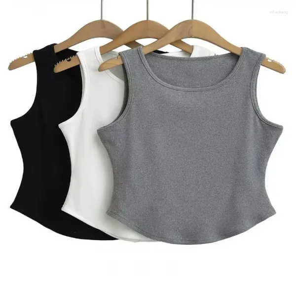 Damen Tanks 2024 Sommer Ärmellose Weste Für Frauen Chic Rundhals Einfarbig Crop Top Baumwolle Film Fit Tank Tops Sxey Streetwear Y2K