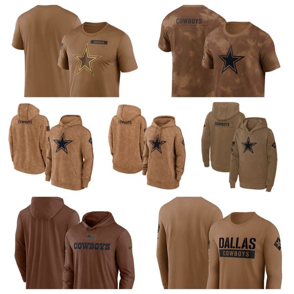Hoodie Dallas''Cowboys''Men Mulheres Youth''Brown 2023 Salute To Service Club Pullover Hoodie