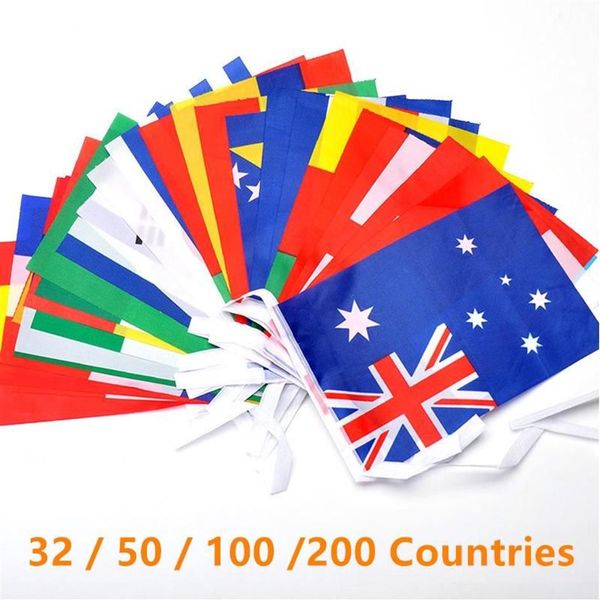 50 100 200 Paesi Bandiera 1 Stringa Appesa Banner Bandiere del Mondo Internazionale Bunting Arcobaleno Per La Decorazione Del Partito Decorazione257P