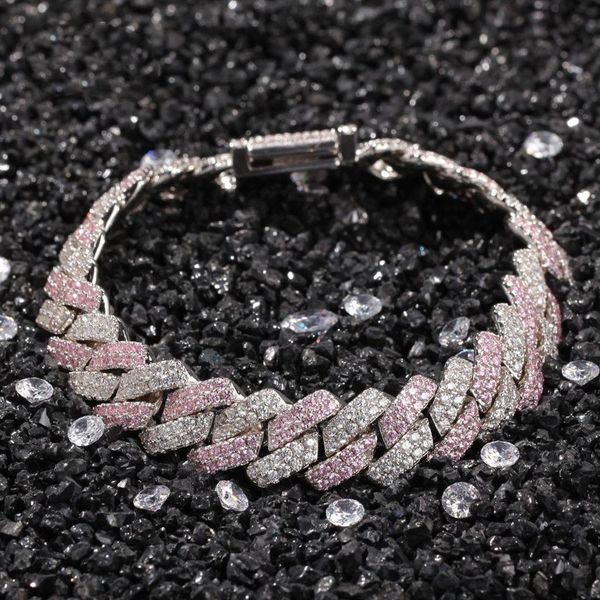 Bianco Rosa Cubic Zirconia Ice Out Two Tone Miami Cuban Link Chain Bracciali Può aprire Lock Donna Uomo Bling CZ Rapper Jewelry259w