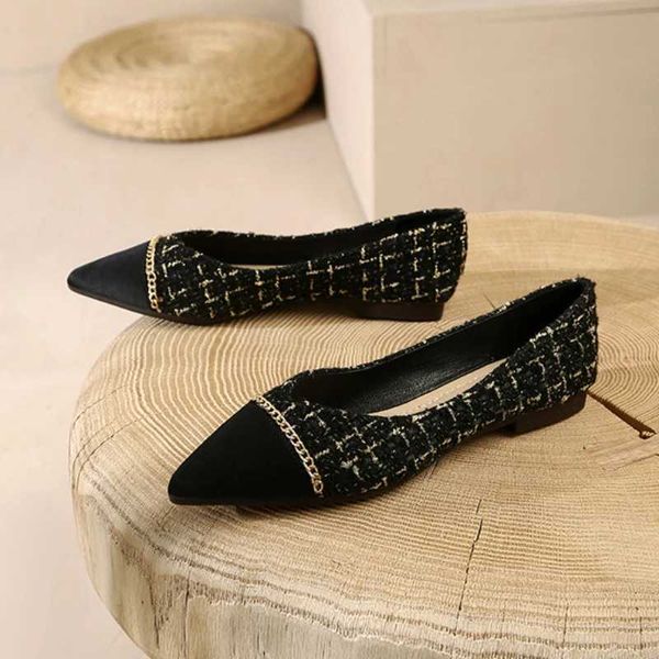Scarpe eleganti Scarpe basse a punta per donna Tweed nero Scarpe singole primaverili Scarpe da donna per ufficio moda Zapatos Mujer Taglie forti 43