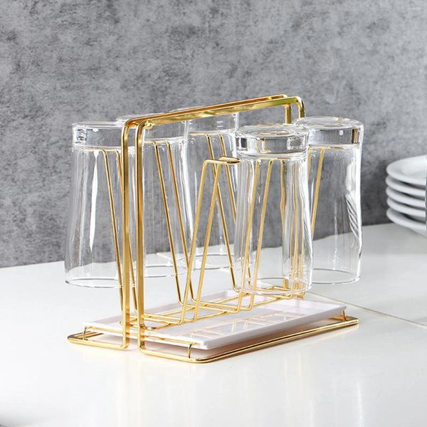 Contenitori e complementi per cucina Minimalista Tazza d'oro Stendino Stand Ferro 6 Tazze Porta scolapiatti Tazze Albero Portatovaglioli da caffè Bottiglia