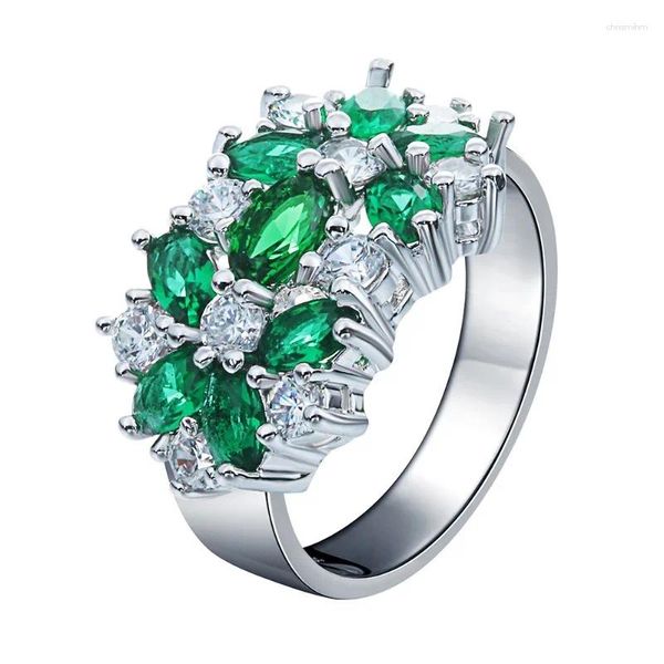 Anéis de casamento flor preto para mulheres moda jóias presente elegante princesa pedra verde checo zircão anel de noivado preço de fábrica