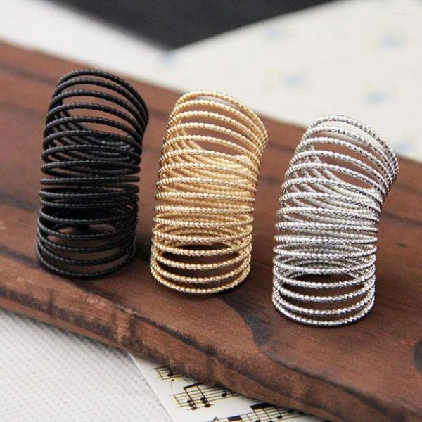 Cluster Ringe Gewinde Frühling Ring Legierung Frauen Mode Schwarz Goldene Lange Finger Schmuck Punk Schnalle Mädchen Geschenke