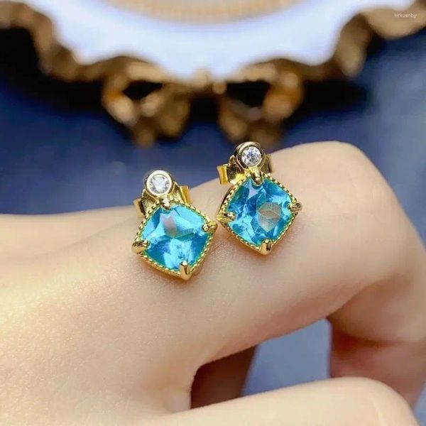 Stud Küpe Paraiba 925 STERLING Silver Natural Topaz Kadınlar Katılım İçin Evlilik Yıldönümü Hediyesi