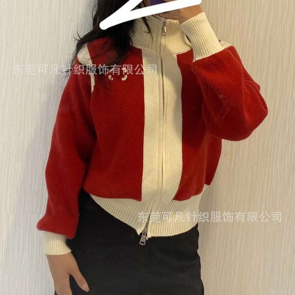 Suéter de designer feminino CE Home Pequeno Vento Perfumado Zipper Manga Comprida Cardigan Womens Wear Chinese Red Coat Top Novo Produto para Primavera / Verão 2024