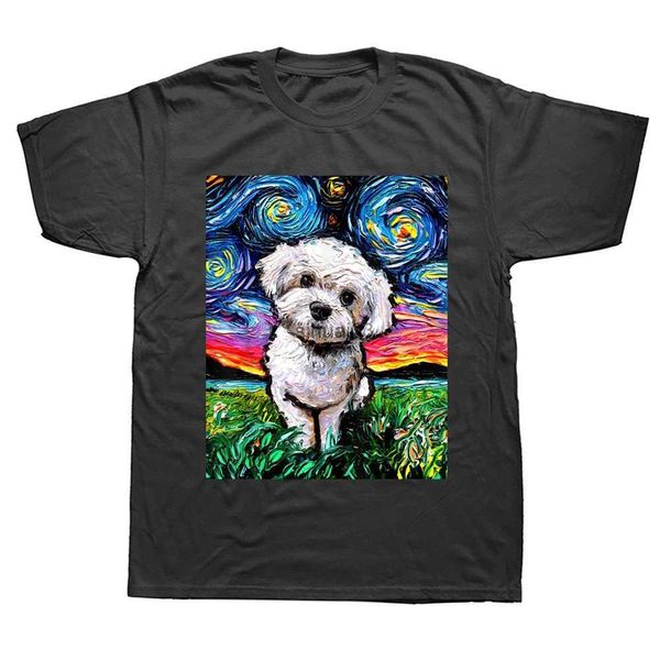 Homens camisetas Engraçado Maltese Poodle Dog Art Camisetas Gráfico Algodão Streetwear Manga Curta Presentes de Aniversário Estilo Verão T-shirt Mens Roupas