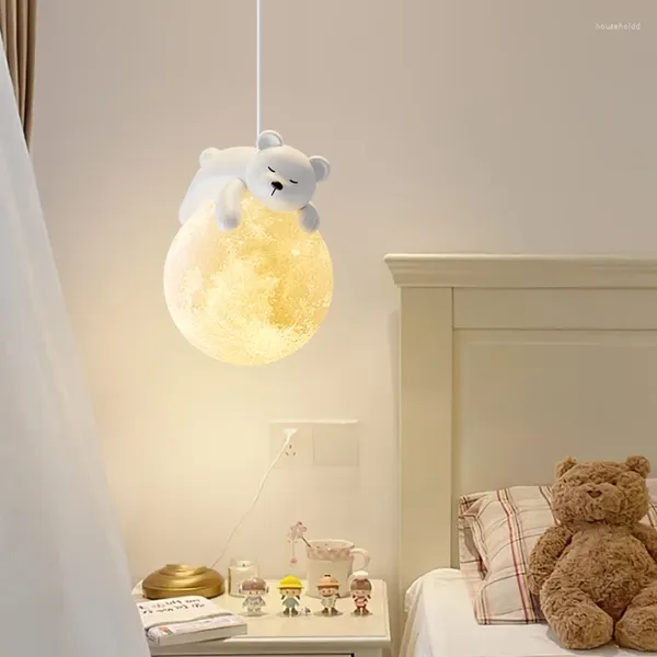 Lampade a sospensione Nordic Simpatico orso Coniglio Luce a LED per camera da letto per bambini Comodino Lampada a sospensione Sala da pranzo Lampadario Decorazioni per la casa