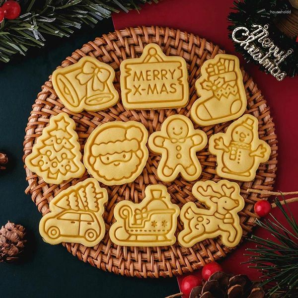 Stampi da forno Stampo per biscotti di Natale Caminetto del fumetto/Omino di pan di zenzero/Albero di Natale Attrezzi per decorare torte fondenti Utensile da taglio per biscotti