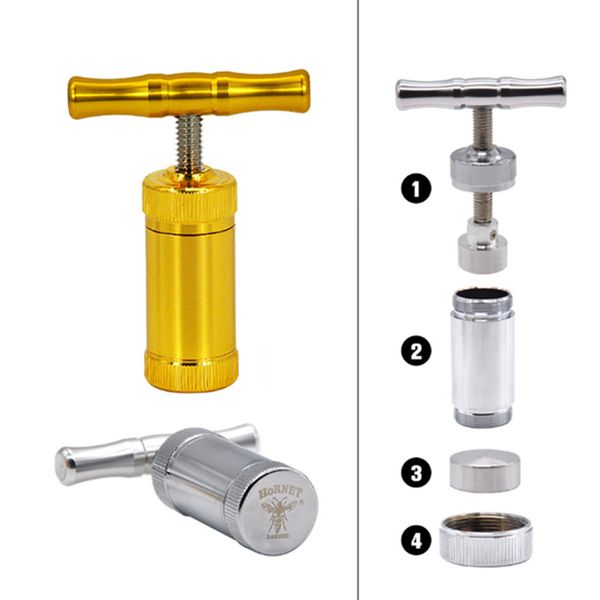 Utensile per pressa in metallo a forma di T, accessori per fumatori, cilindro in ottone ingegnerizzato, compressore per pelle in silicone antiscivolo, frantoio per erbe e spezie, smerigliatrice per tabacco