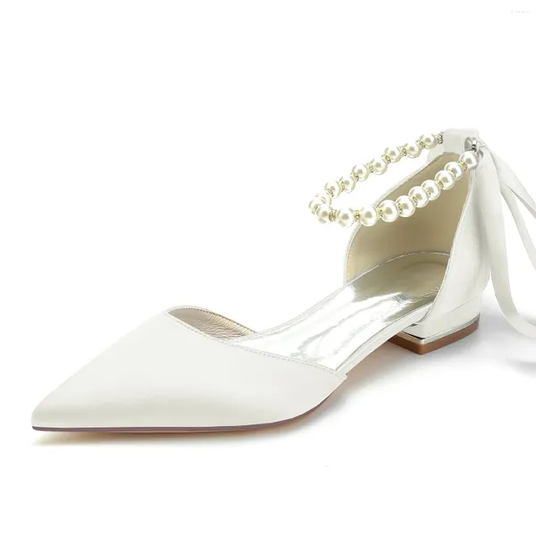 Sandálias femininas pérola branco sapatos de casamento para noiva salto alto apontado dedo do pé nupcial cetim vestido de festa bombas