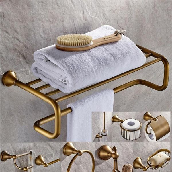 Messing Badezimmer Zubehör Set Antik Bronze Papierhalter Handtuchhalter Toilettenbürstenhalter Handtuchhalter Badezimmer Hardware Set220B