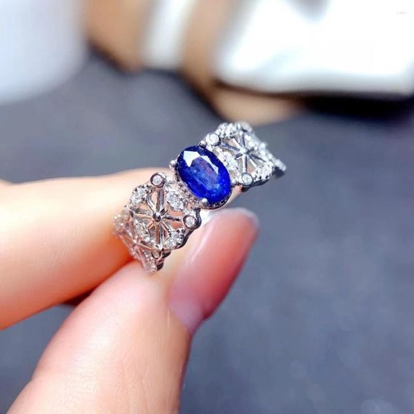 Anéis de cluster luxo anel de safira natural 4mm 6mm 0.5ct azul prata para festa presente mulher
