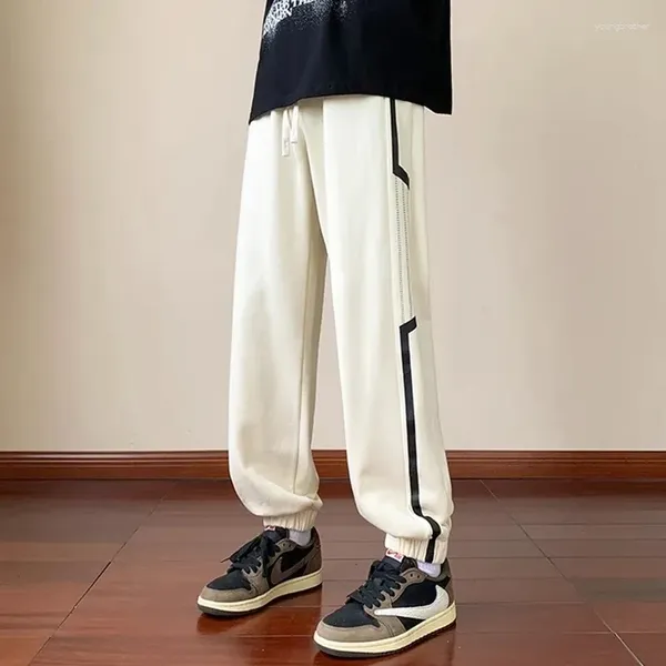 Pantaloni da uomo per tutte le stagioni Casual morbidi e solidi Cool Ragazzi Pantaloni sportivi larghi elastici Fasciatura Gamba dritta larga a righe