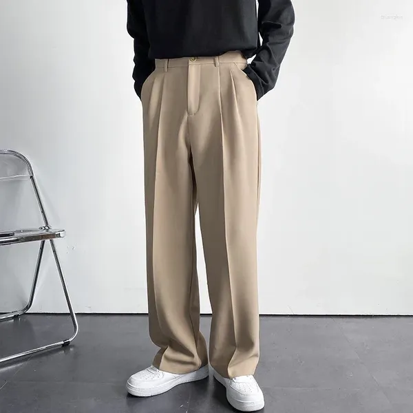 Pantaloni da uomo Pantaloni oversize alla moda Pantaloni lunghi drappeggiati a gamba larga Pantaloni casual dritti a vita alta neri bianchi kaki