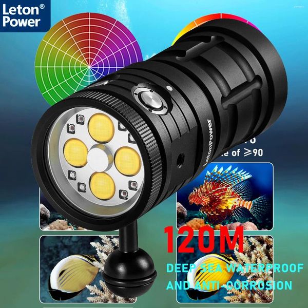 Torce elettriche Lampada subacquea professionale 4 120 36Core Pography Light Torcia subacquea ad alta lumen Videocamera impermeabile da 120 m