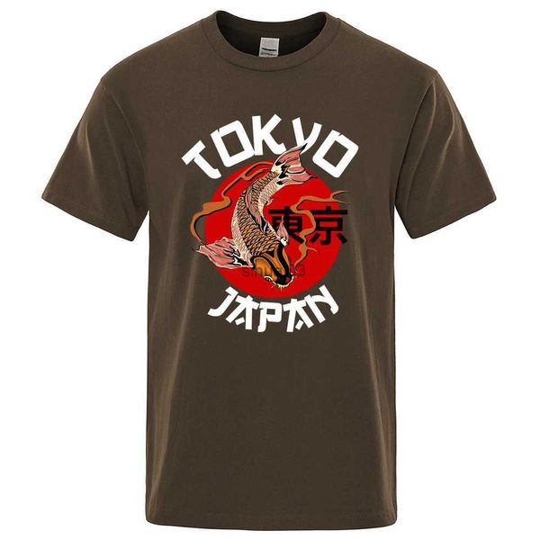 Мужские футболки Tokyo Koi Fish Забавная мужская футболка Повседневная хлопковая дышащая футболка с короткими рукавами и круглым вырезом Винтажная повседневная футболка с коротким рукавом